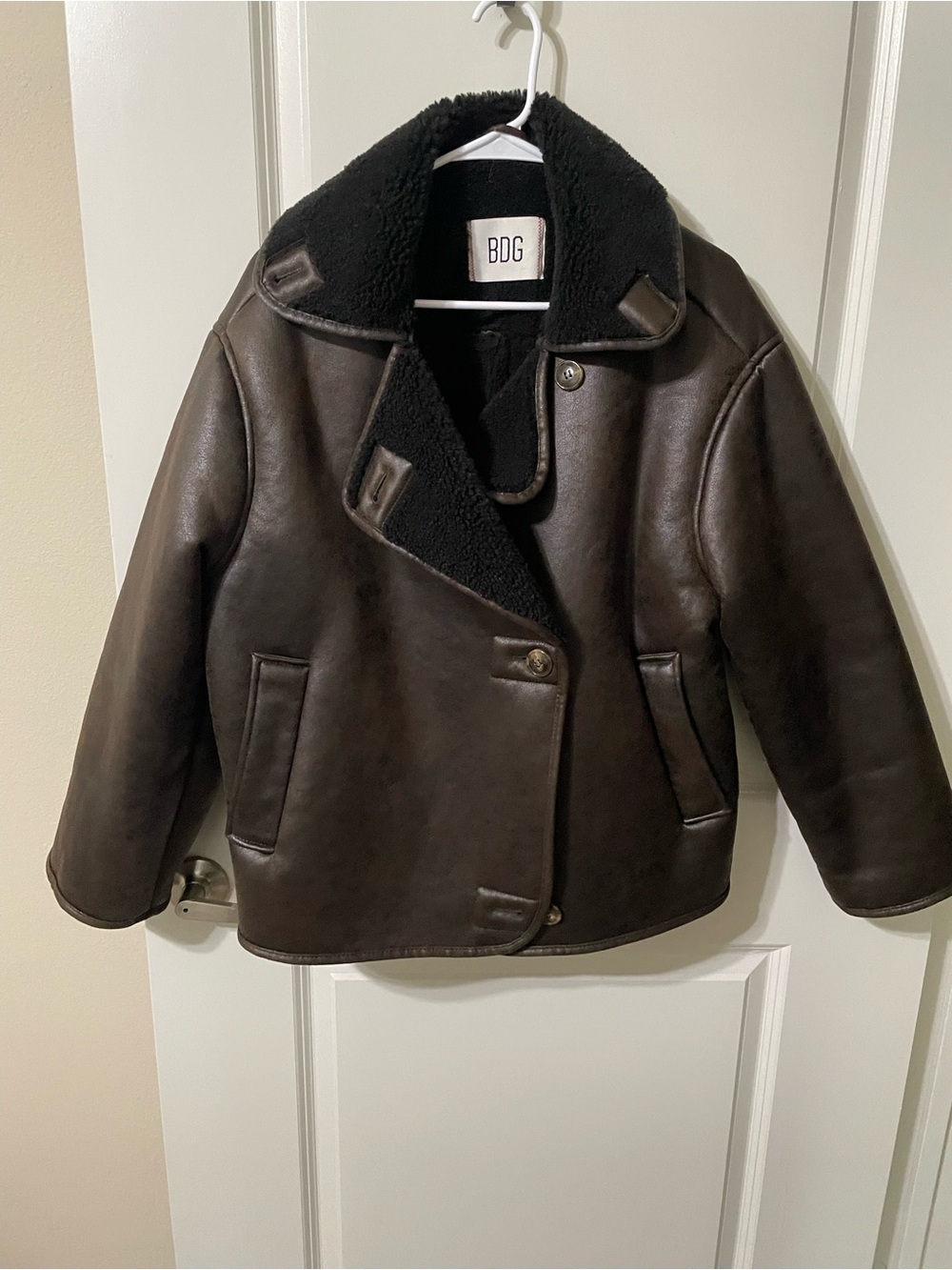 BDG Urban Outfitters Parker Faux Shearling Leather Jacket Brown S Petite